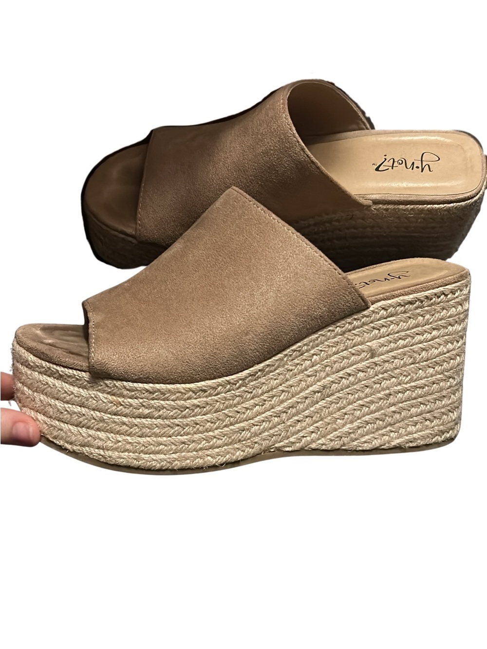 Suede-Look Tan Espadrille Platform Wedge Slides